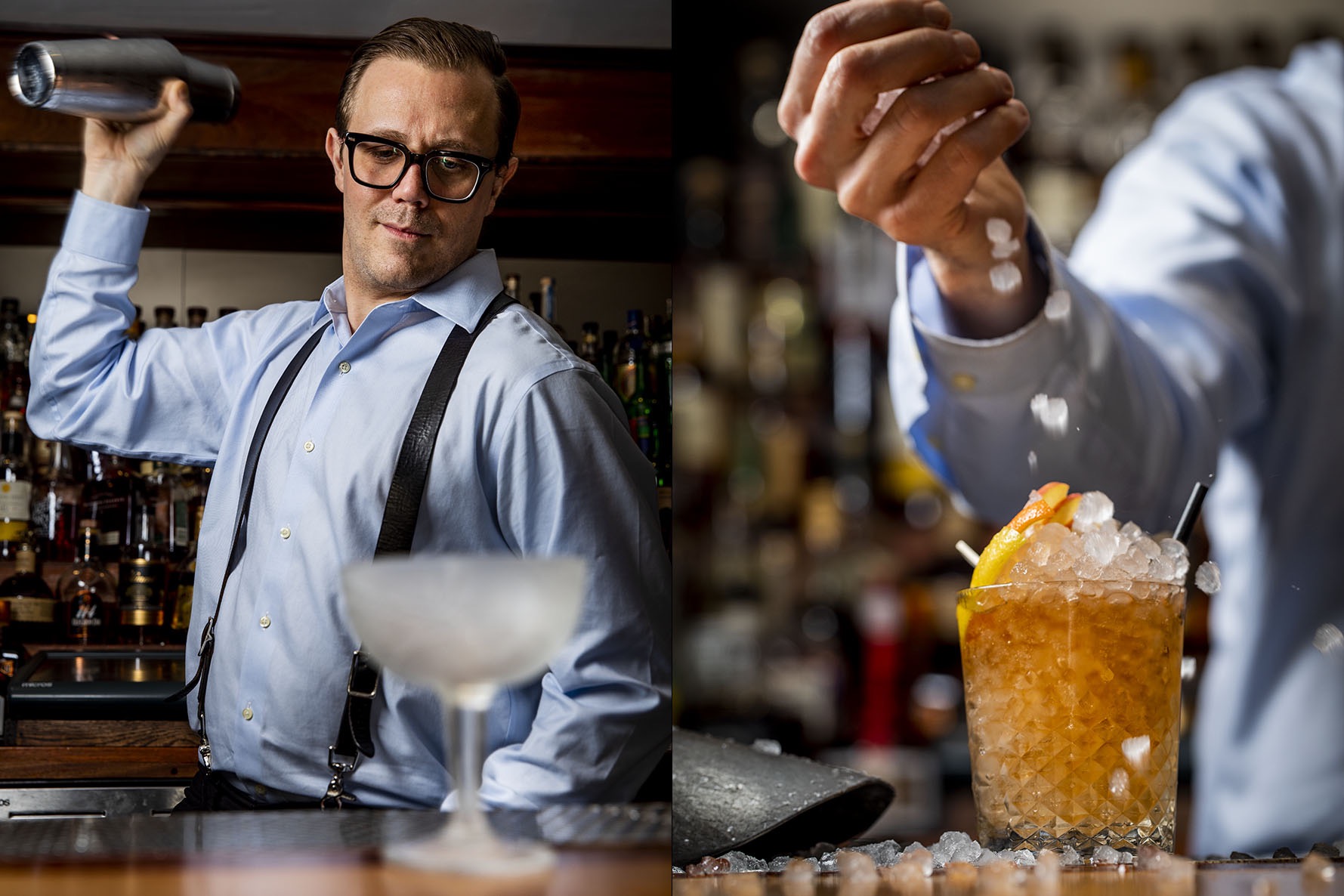 photograph of a bartender mixing a drink