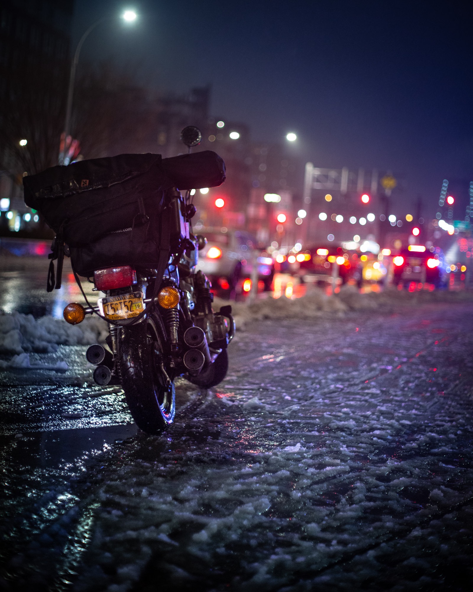 Motorcycle loaded with camera equipment