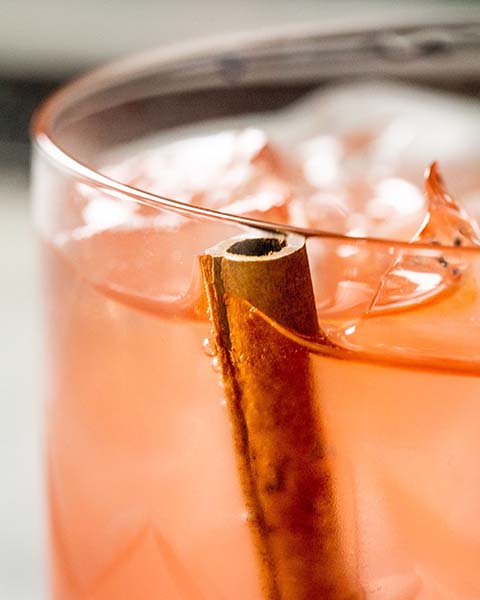 Cinnamon stick poking out of a drink